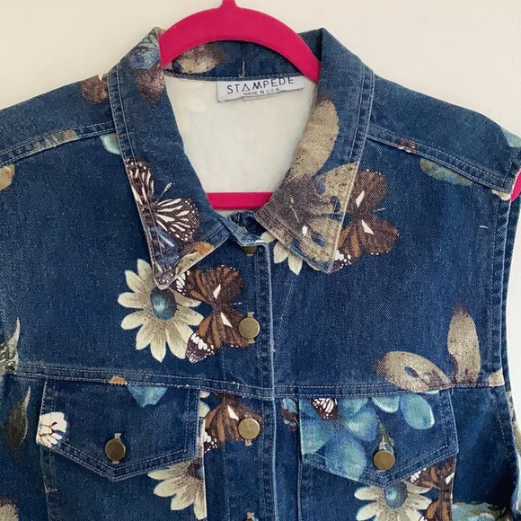 VTG 90's Womens Denim Jean Vest Size XL Bohemian Floral/Butterfly Print - Picture 2 of 10
